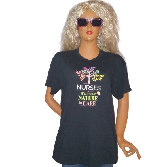 Gildan Tops - "Nurses: It’s in our nature to Care" Black Women’s T shirt  Size L
